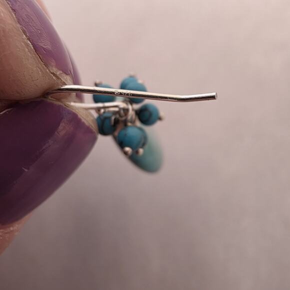 Artisan Turquoise Pearl Stone 925 Sterling Silver Drop Earrings New Stamped - Picture 9 of 9